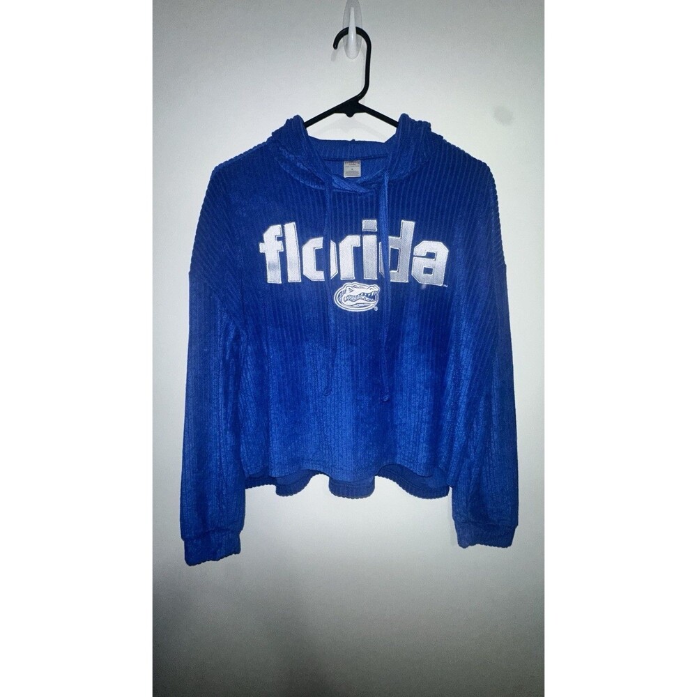 Florida Gators Embroidered Ribbed Blue Collegiate Boxy Fit Hoodie Med High Low